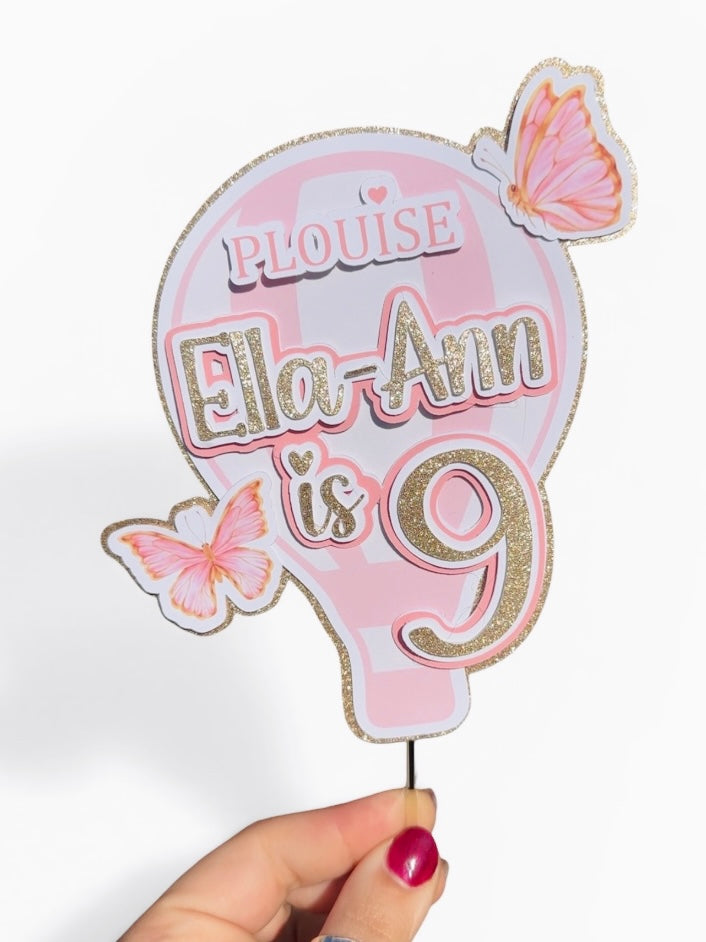PLOUISE hot air balloon personalised birthday cake topper