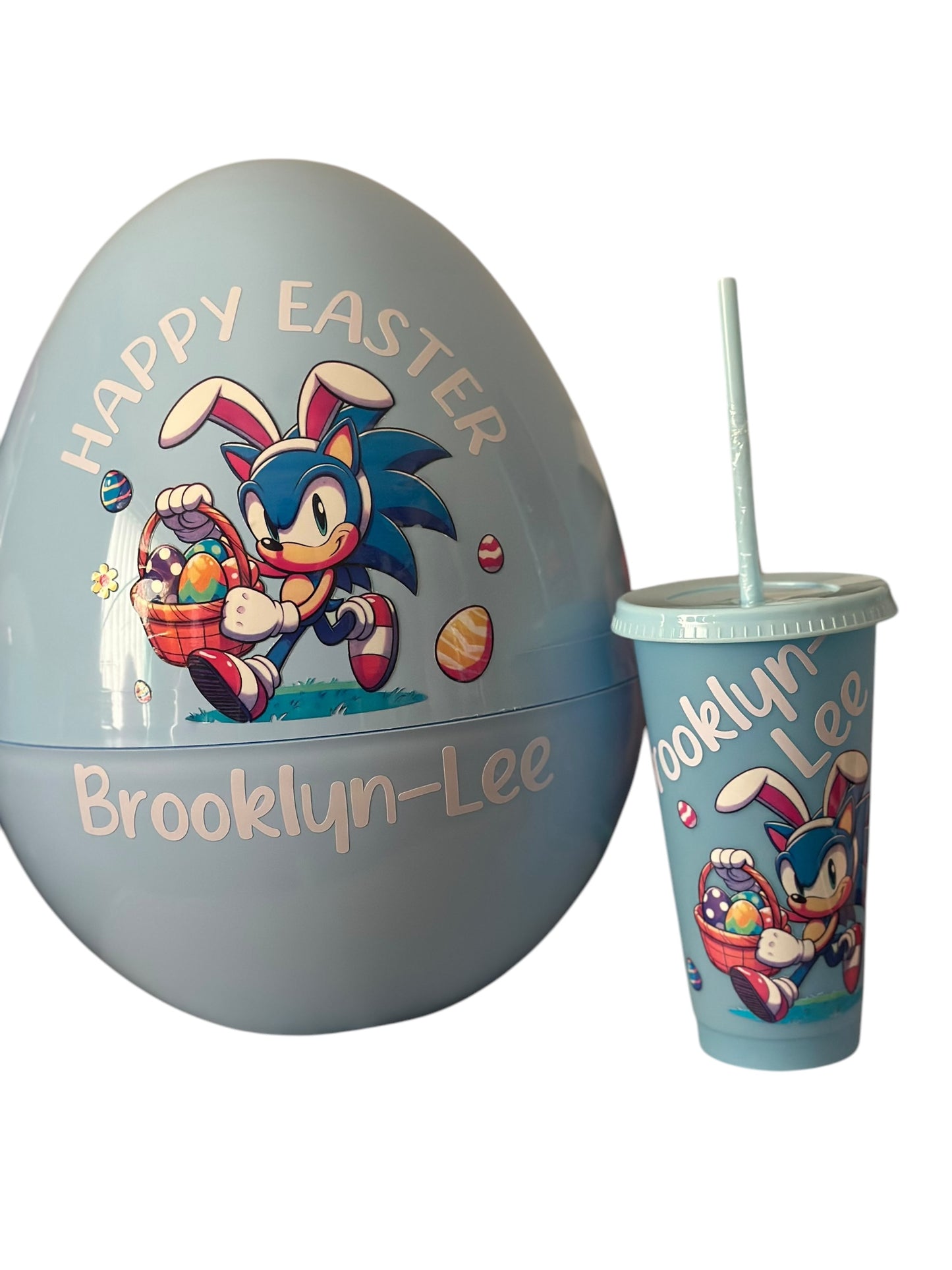 Giant jumbo personalised character plastic fillable Easter egg & matching personalised cup - 14 inch egg