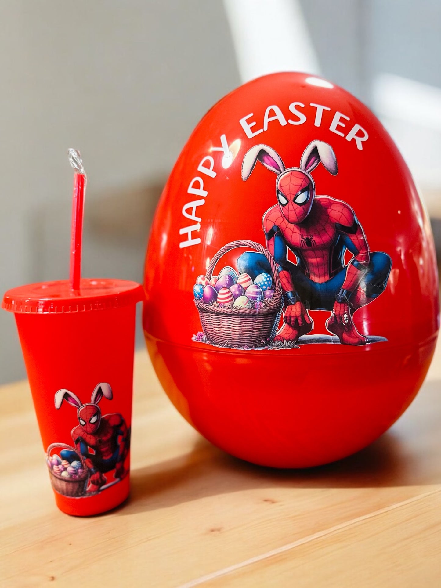 Giant jumbo personalised character plastic fillable Easter egg & matching personalised cup - 14 inch egg