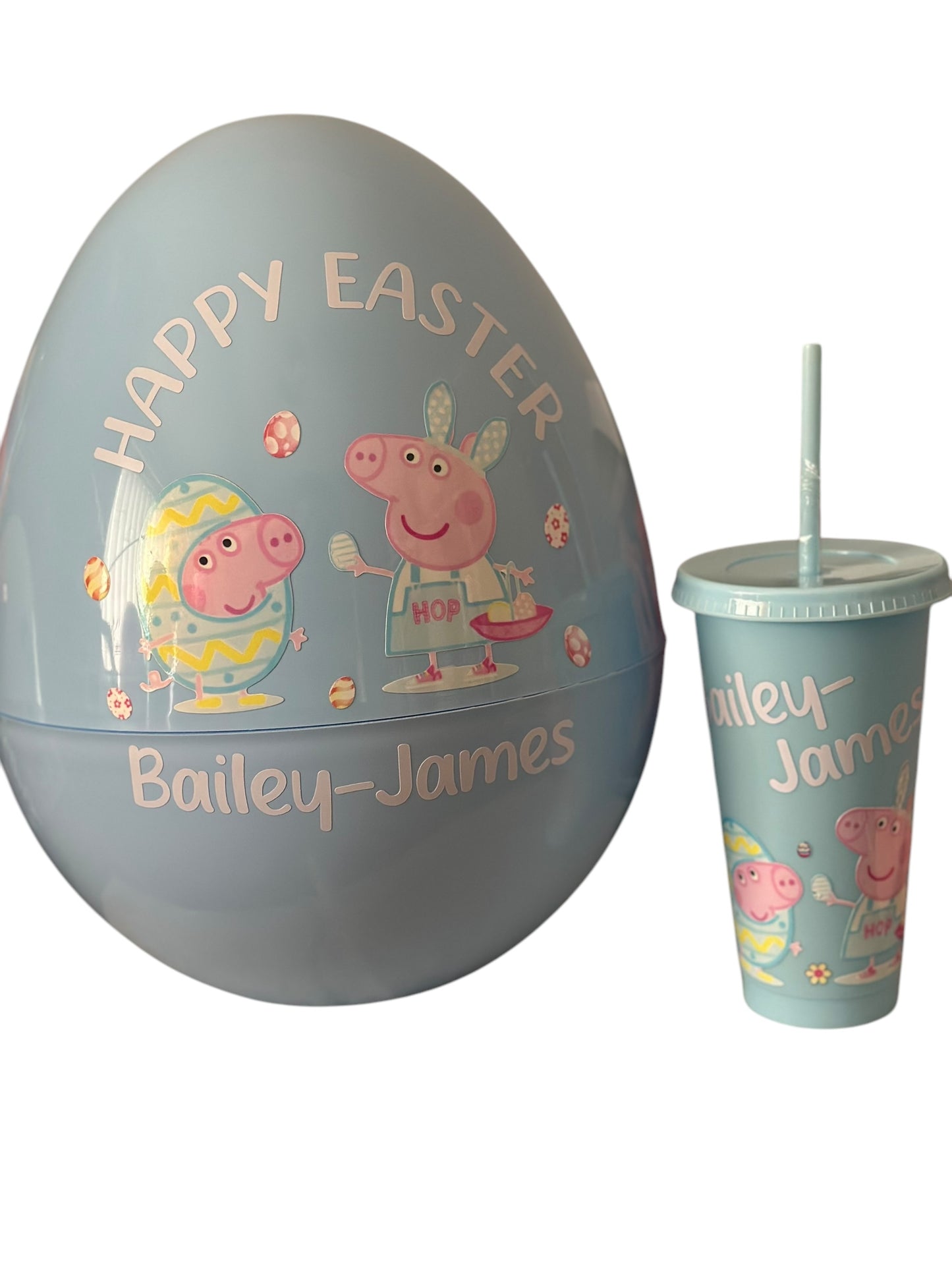 Giant jumbo personalised character plastic fillable Easter egg & matching personalised cup - 14 inch egg