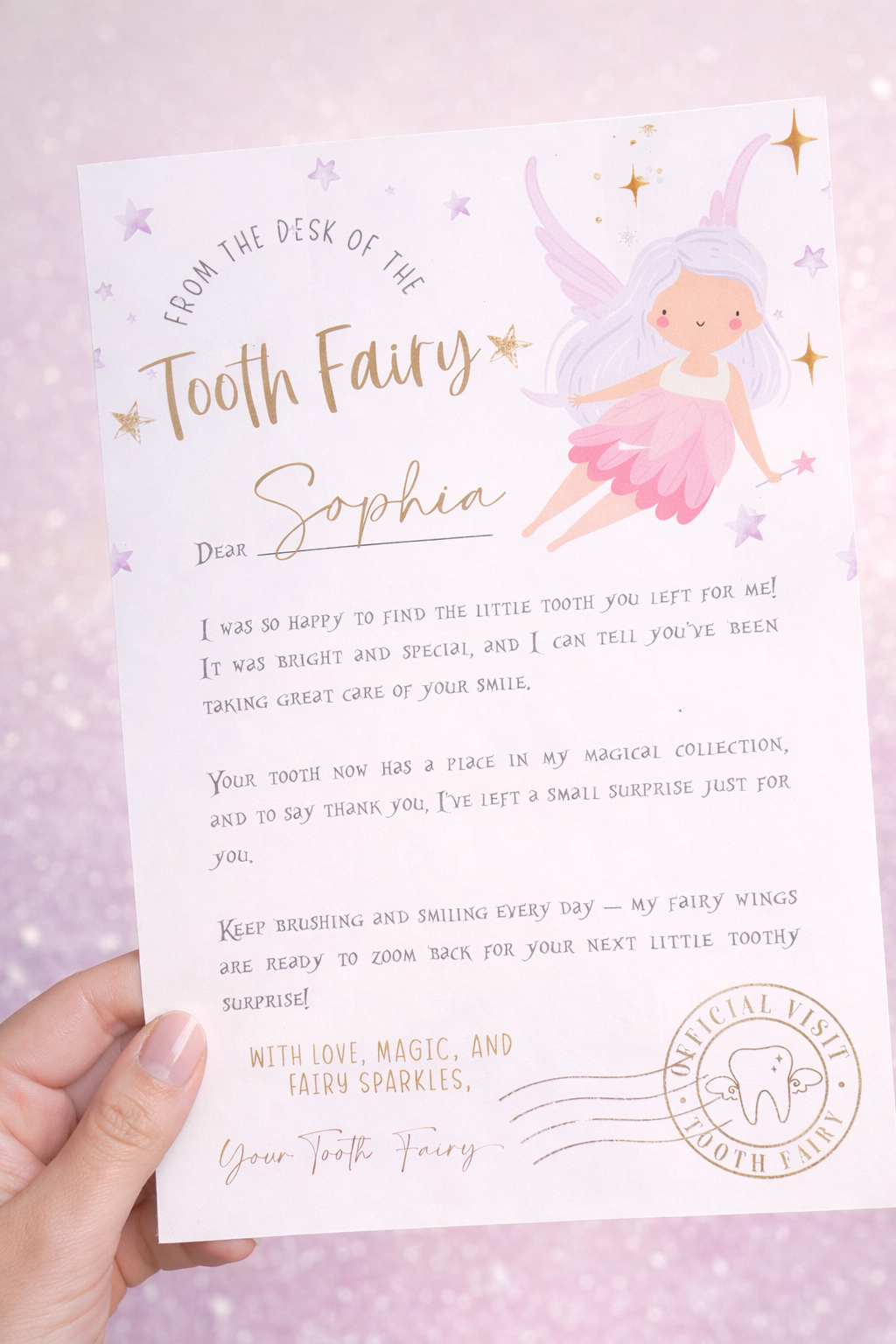 Personalised Tooth Fairy Letter - Glossy A4 200GSM card