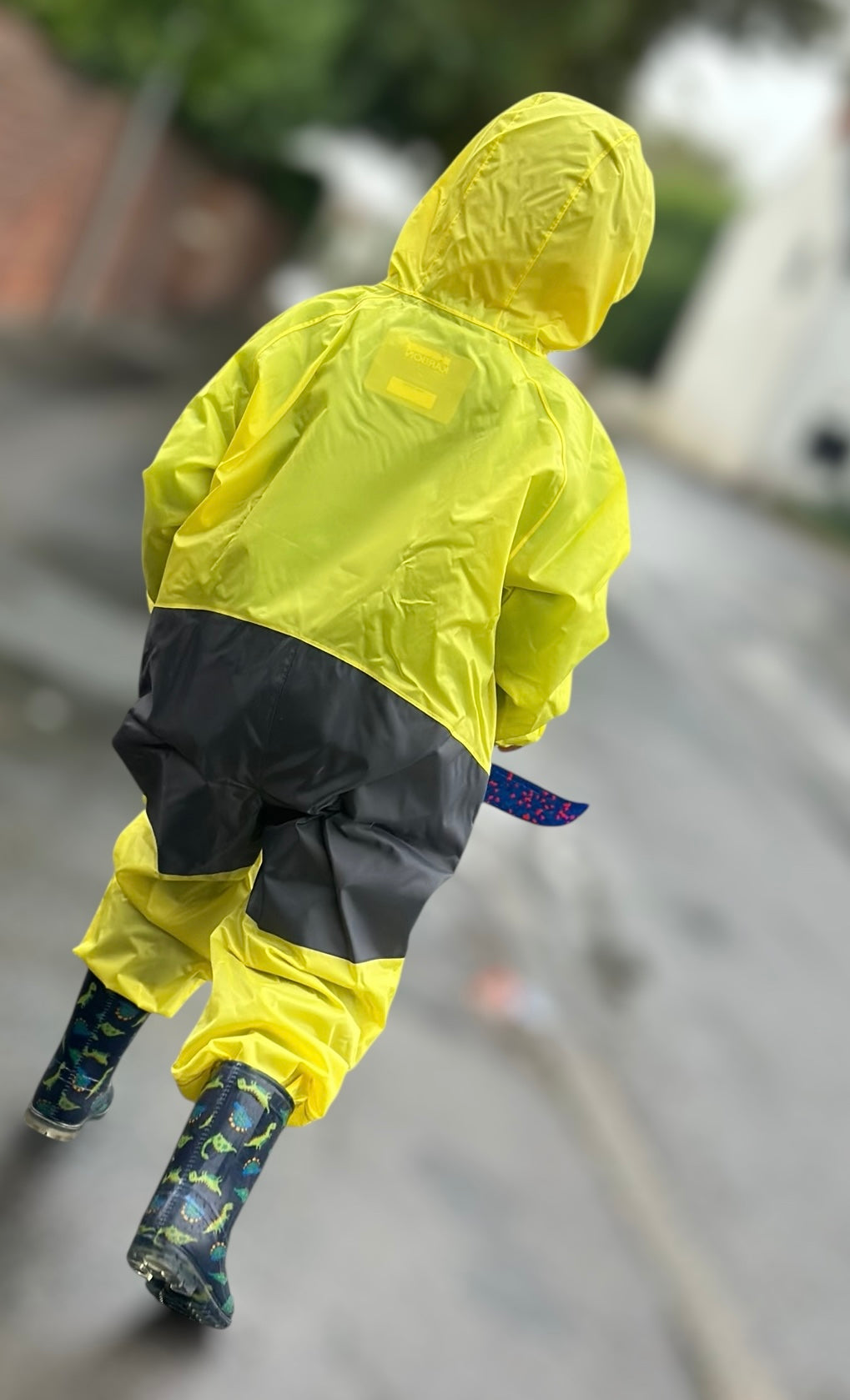 Karbon Kids' Waterproof Puddle Suit - Yellow/green Playsuit with Dual Zippers & Elastic Cuffs for Children 2-4 years