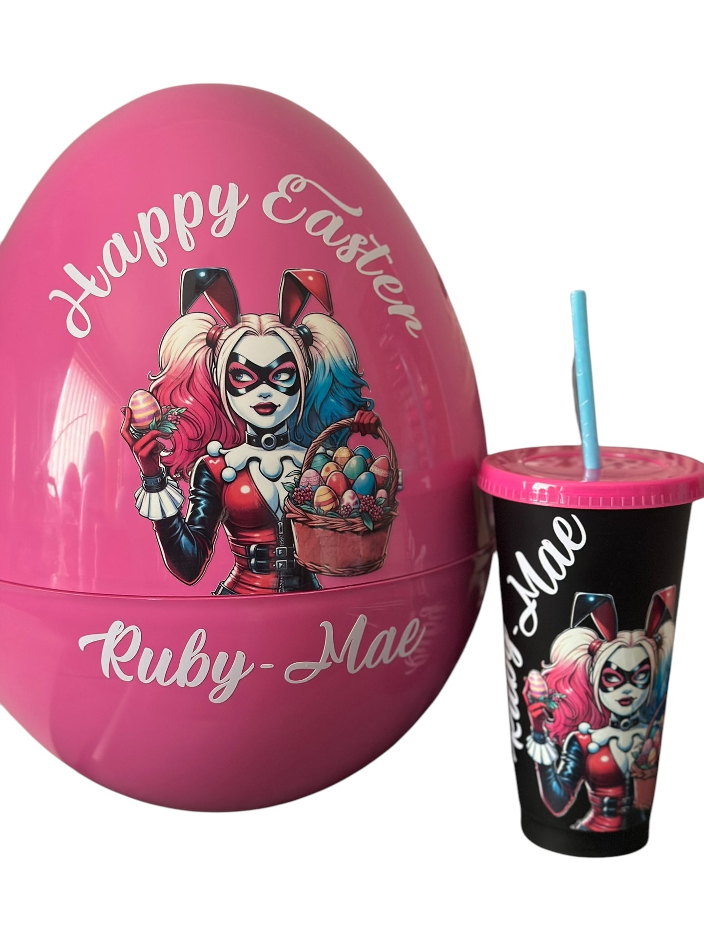 Giant jumbo personalised character plastic fillable Easter egg & matching personalised cup - 14 inch egg