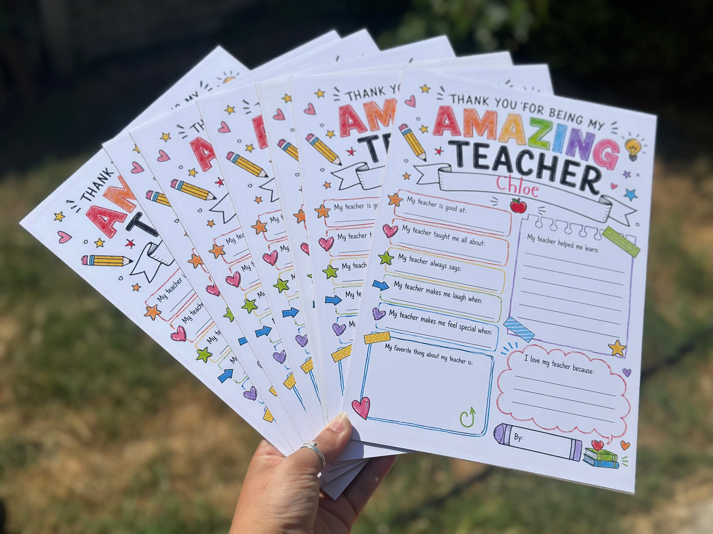 Personalised A4 Funny Teacher Keepsake Board | Thank You Teacher Gift | Fill-In Memory Board | End of Year School Leavers Present