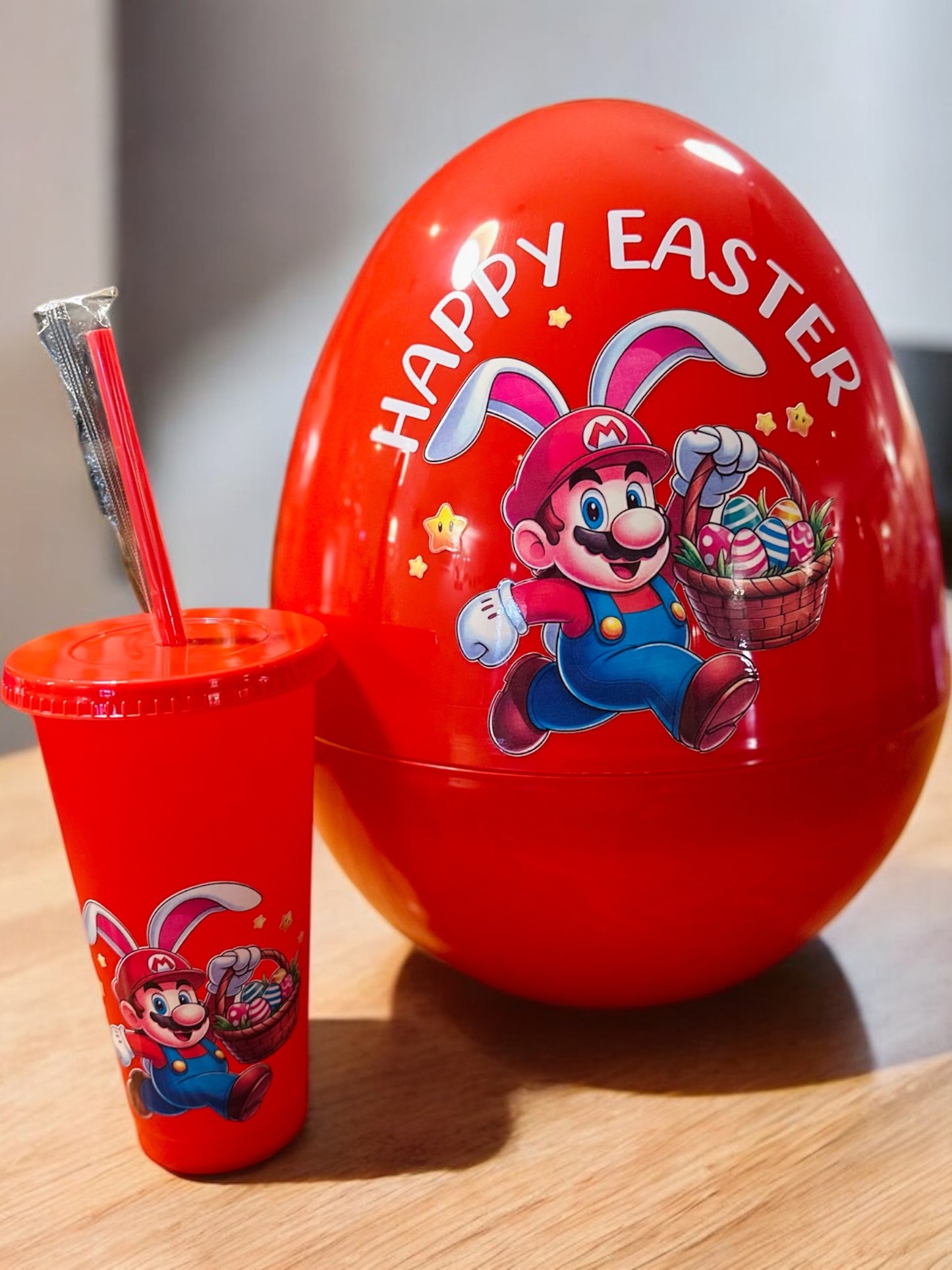 Giant jumbo personalised character plastic fillable Easter egg & matching personalised cup - 14 inch egg
