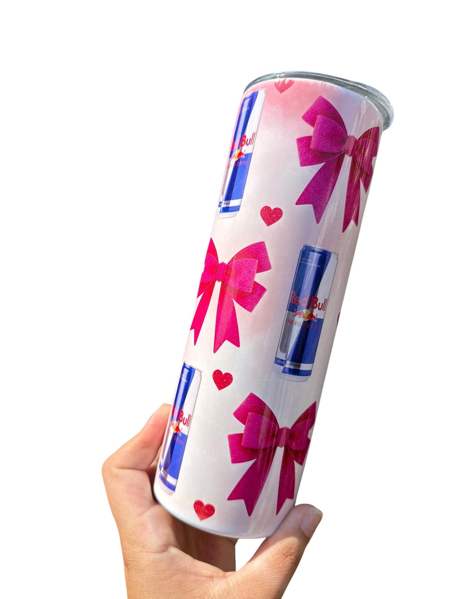 Personalised Red Bull Inspired 20oz Tumbler | Pink Bow Thermal Cup | Custom Name Insulated Travel tumbler