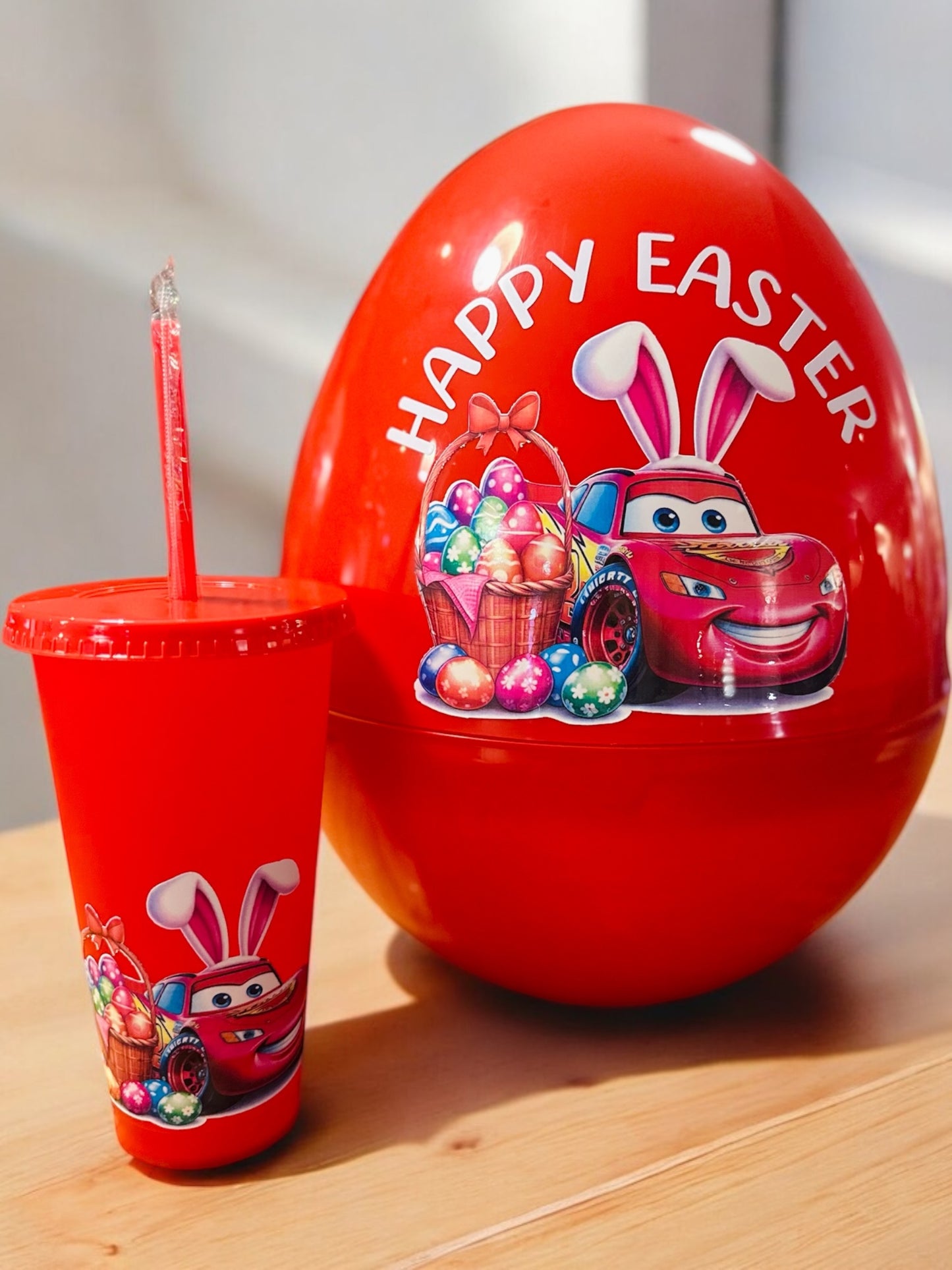 Giant jumbo personalised character plastic fillable Easter egg & matching personalised cup - 14 inch egg