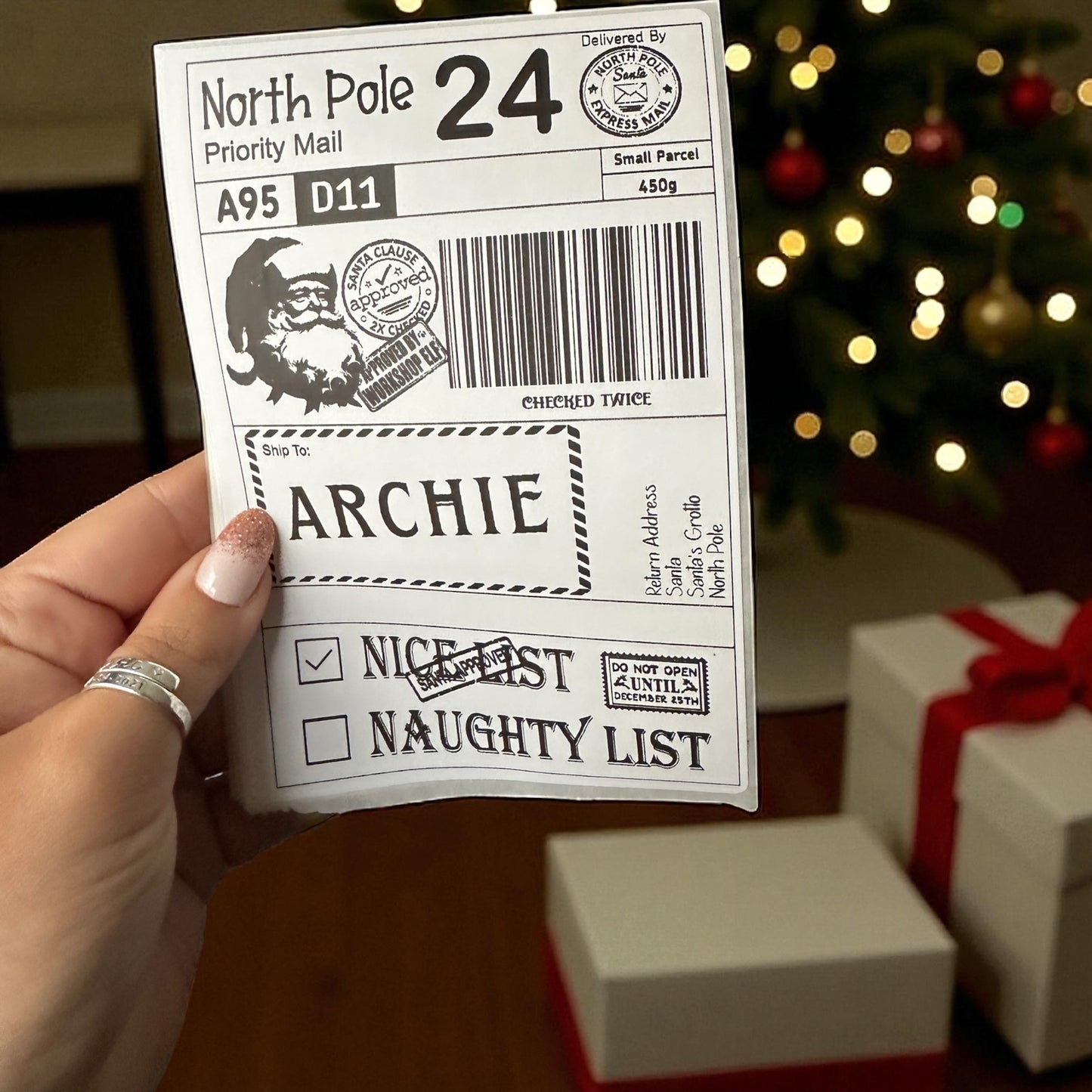 Personalised North Pole postage label stickers - pack of 10