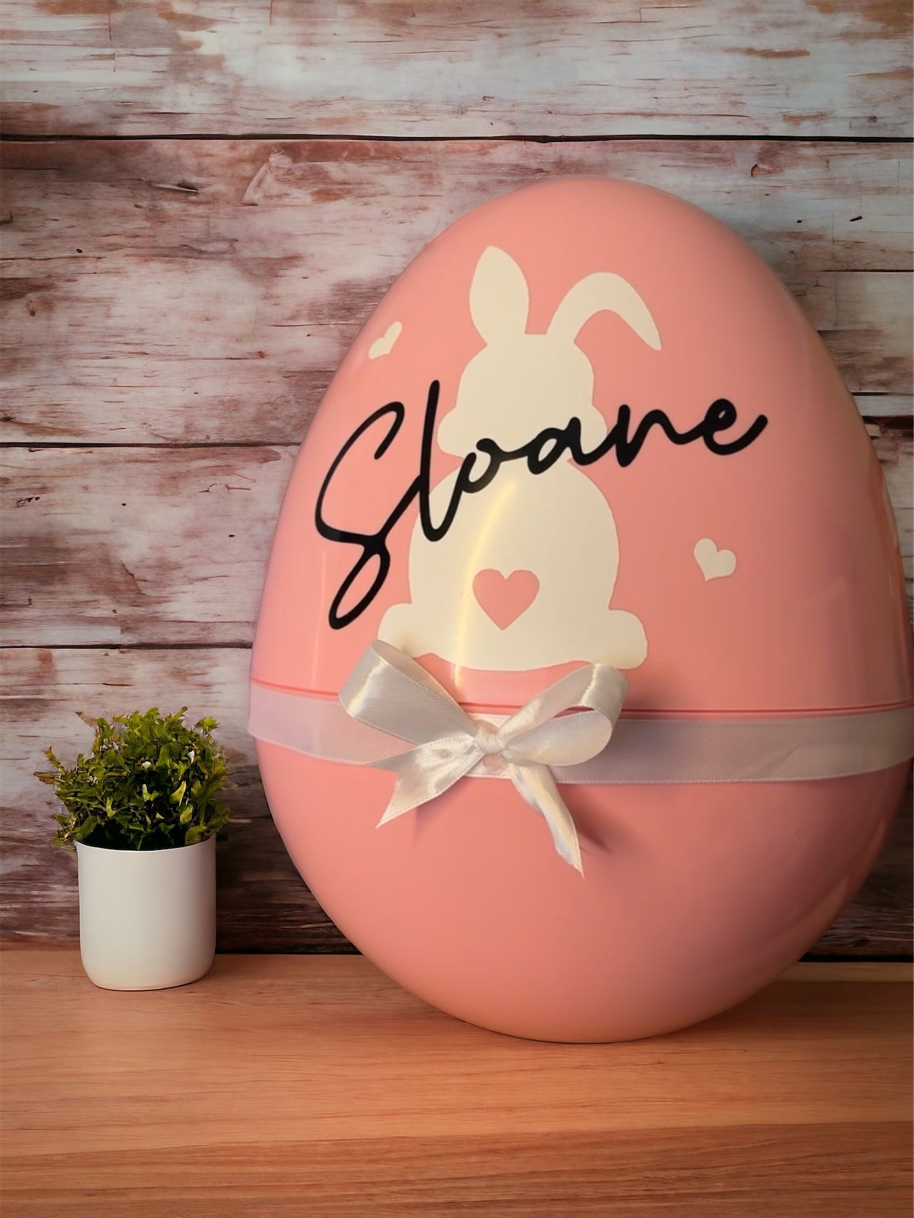 GIANT jumbo personalised fillable Easter egg gift - bow bunny