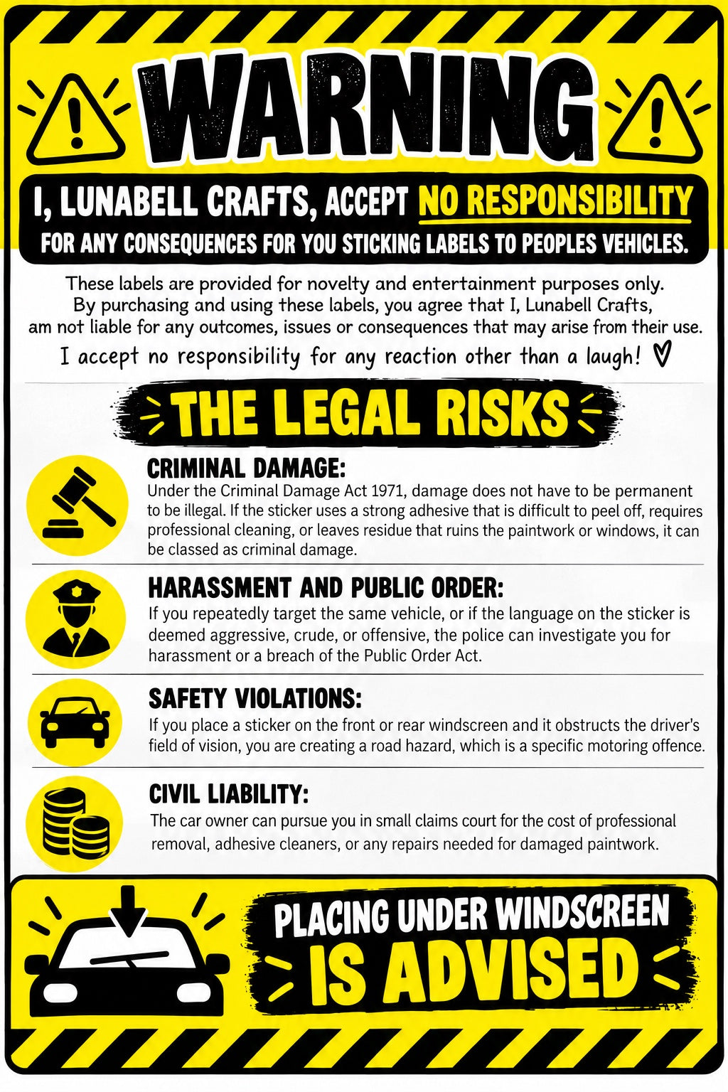 Parking warning label legal risks information