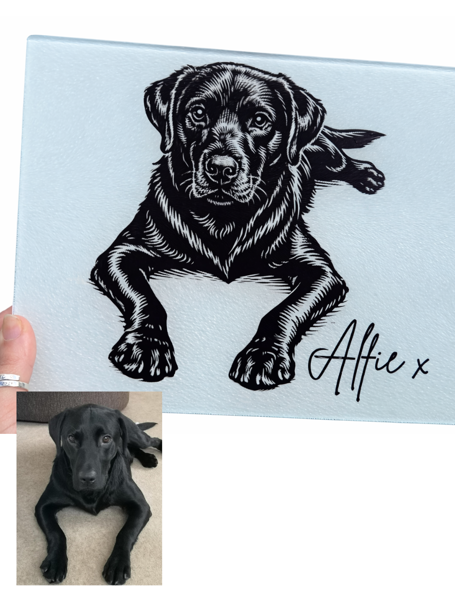 Personalised pet print glass chopping board / bowl mat 8x11inch