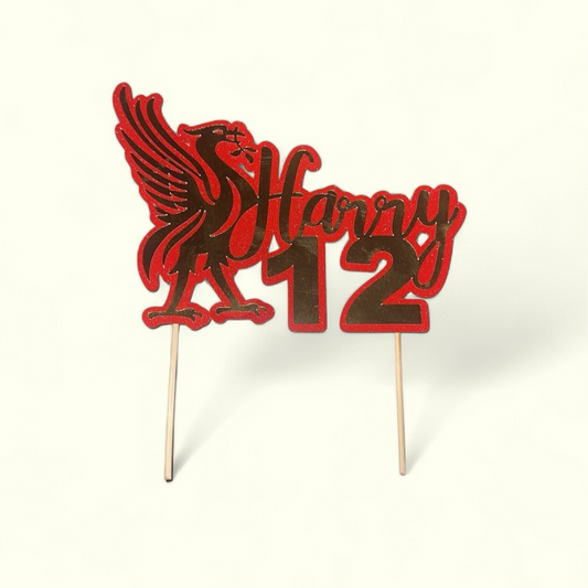 PERSONALISED LIVERPOOL FC CAKE TOPPER WITH NAME AND AGE