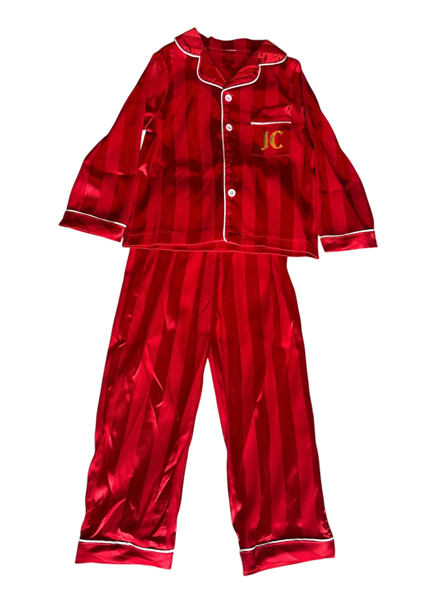 Kids personalised Christmas red satin pjs Christmas Eve box gift