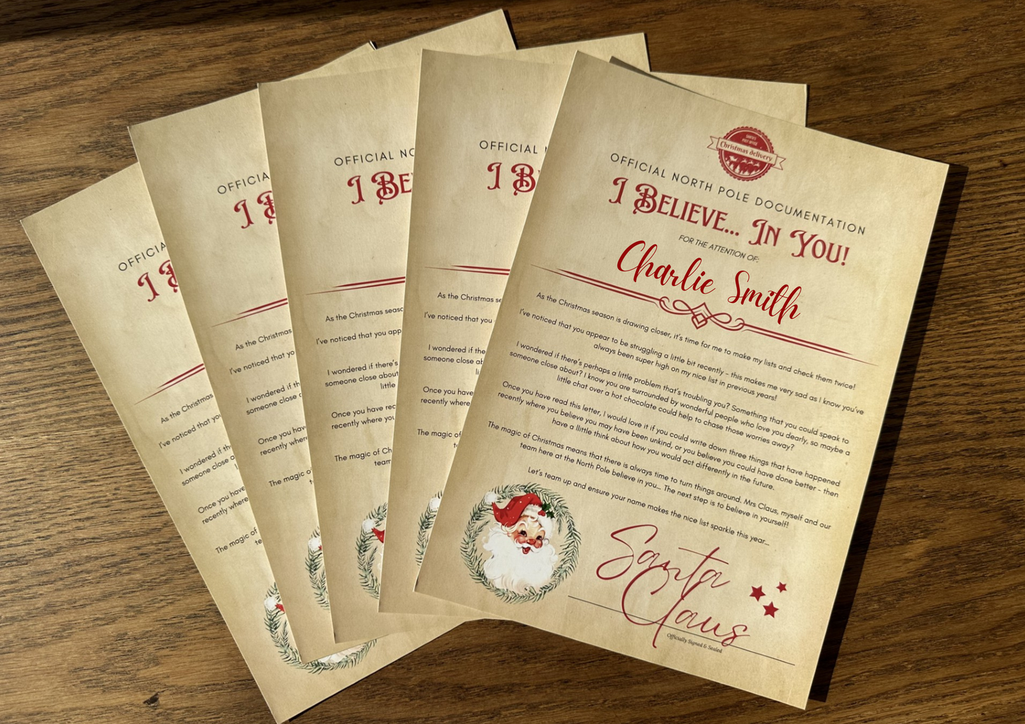 A4 PERSONALISED CHRISTMAS LETTER - BELIEVE IN YOU