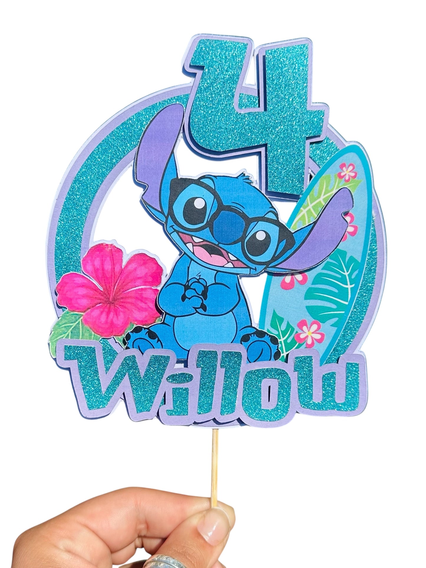 STITCH theme personalised birthday cake topper with name and age