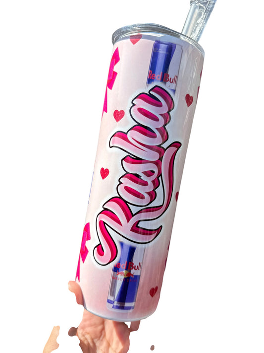 Personalised Red Bull Inspired 20oz Tumbler | Pink Bow Thermal Cup | Custom Name Insulated Travel tumbler