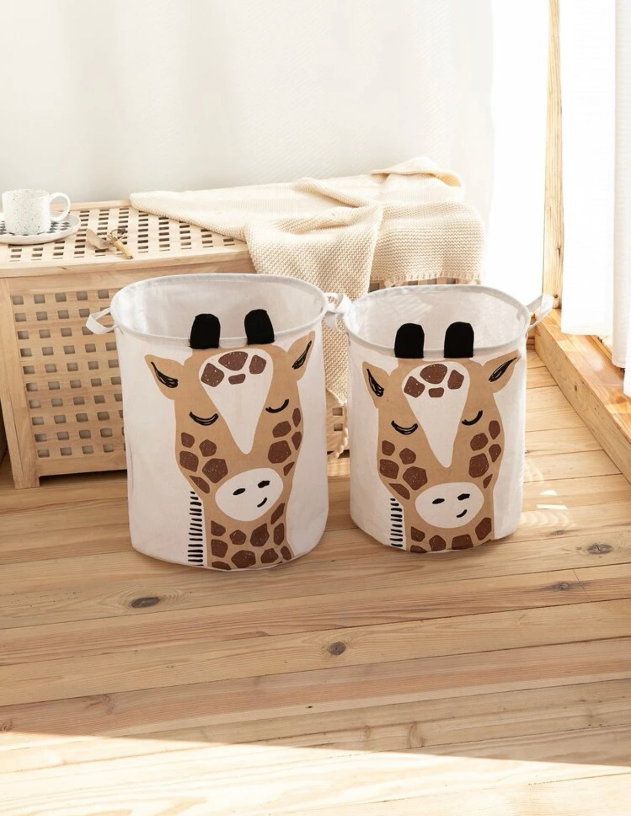 Safari jungle theme giraffe style laundry basket hamper for nursery bedroom