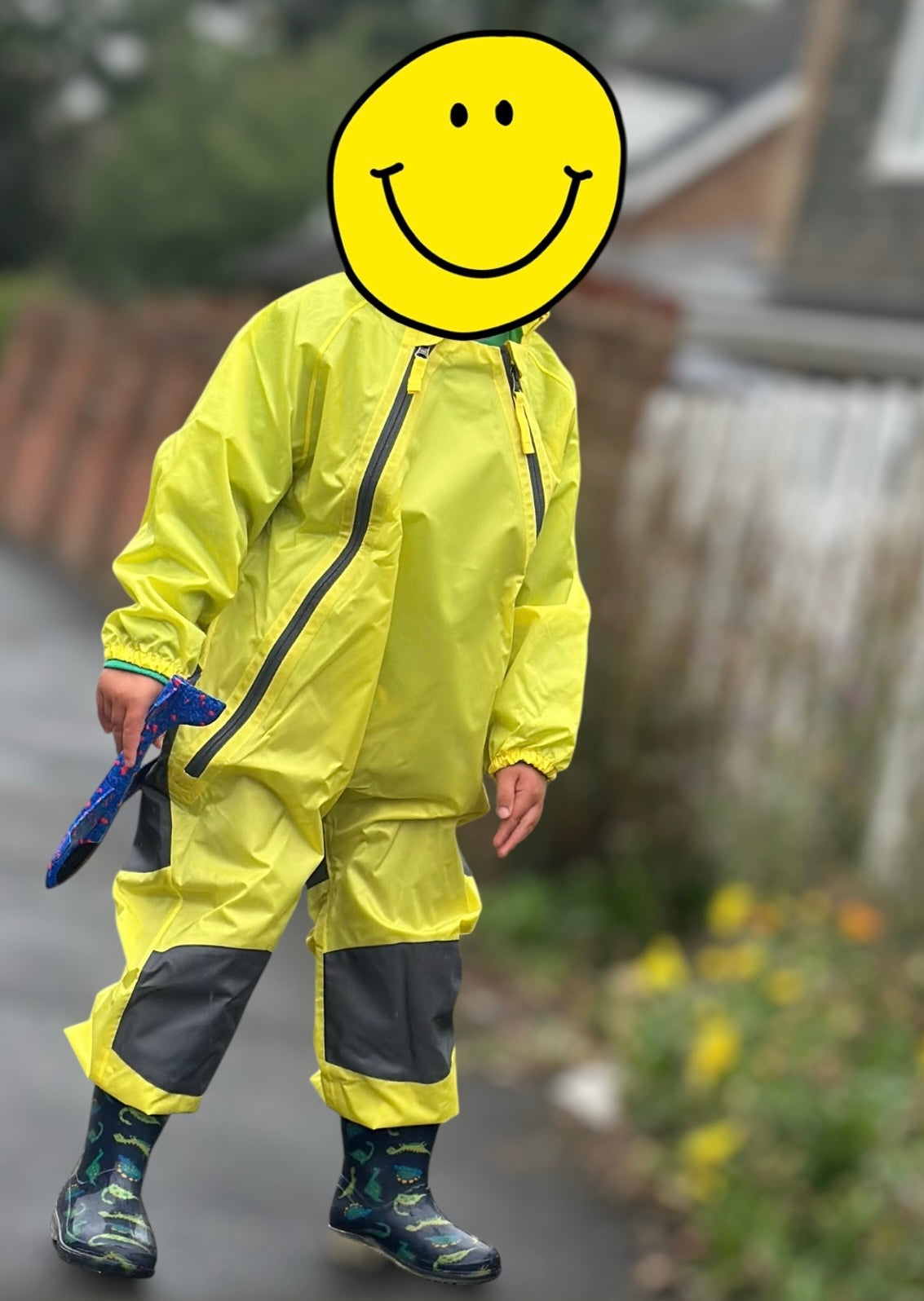 Karbon Kids' Waterproof Puddle Suit - Yellow/green Playsuit with Dual Zippers & Elastic Cuffs for Children 2-4 years