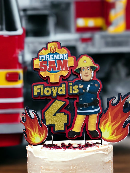 3pc 3D personalised Fireman Sam theme cake topper