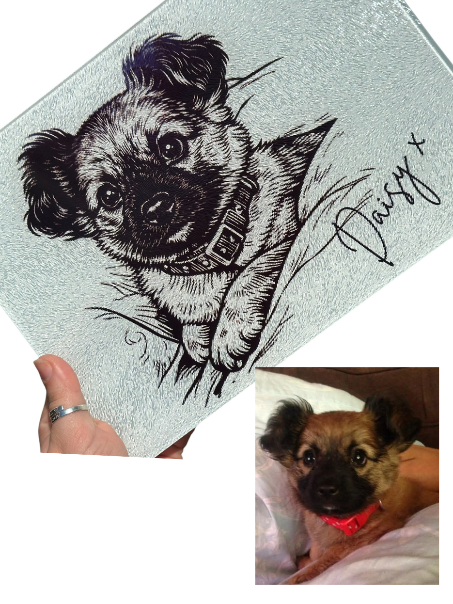 Personalised pet print glass chopping board / bowl mat 8x11inch