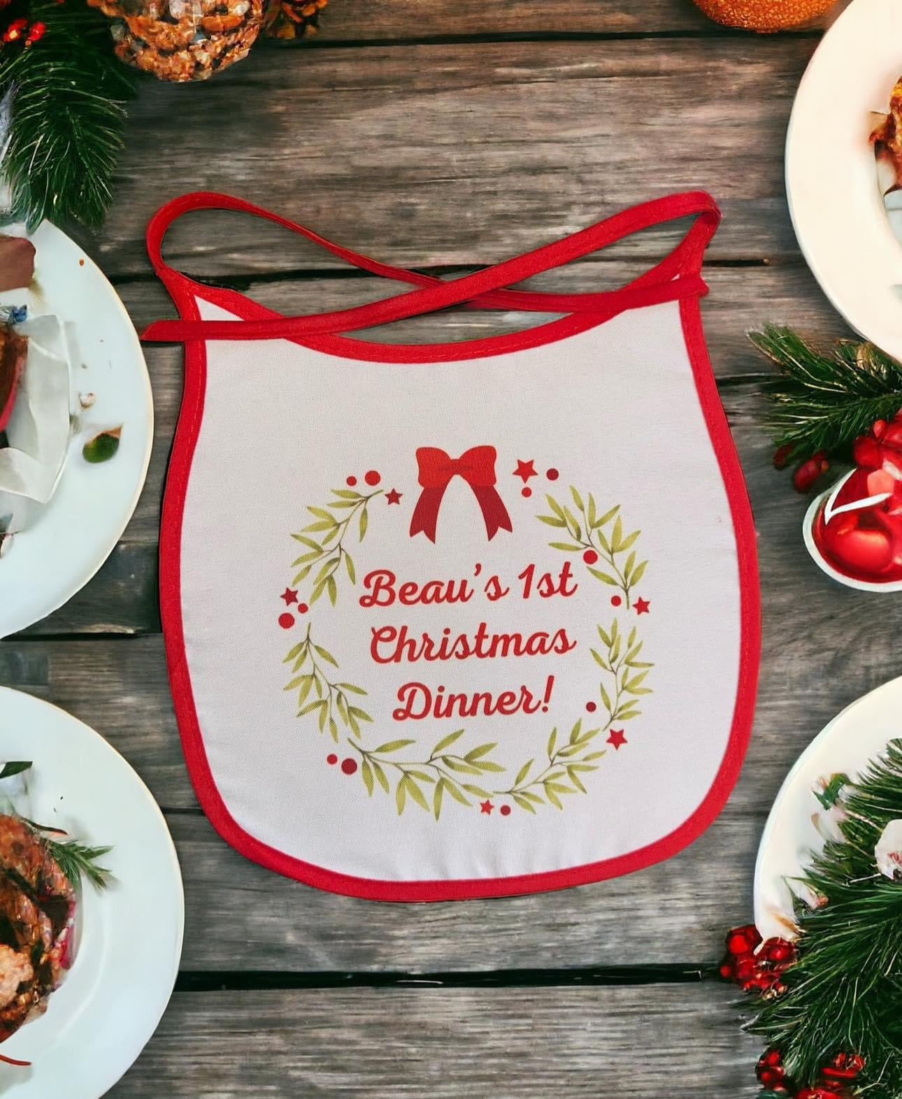 PERSONALISED BABY 1st CHRISTMAS DINNER BIB GIFT