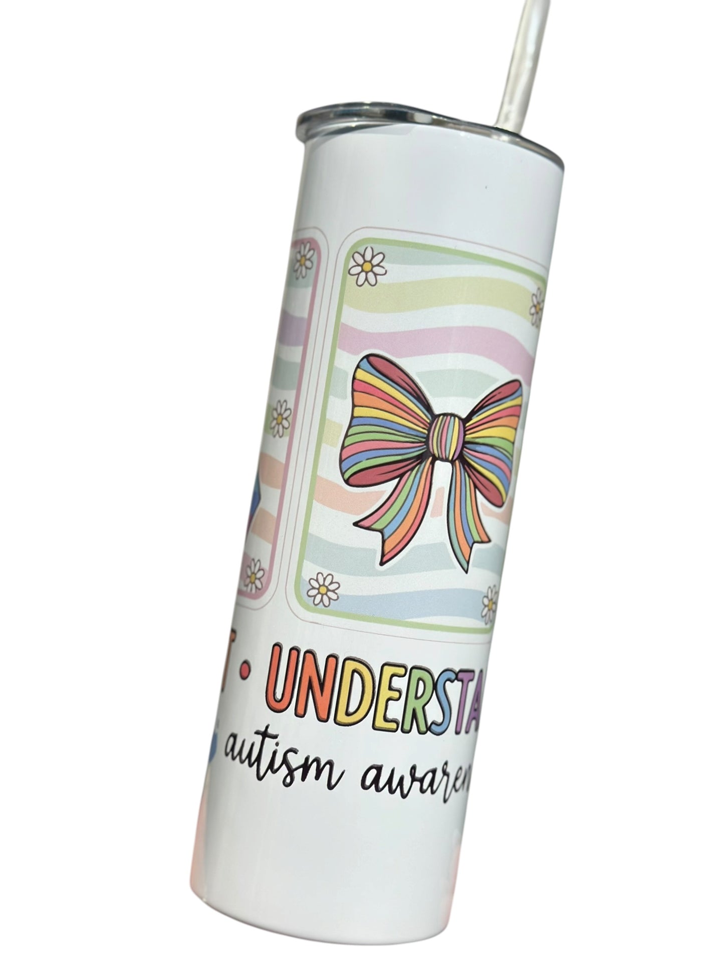 Autism Awareness Tumbler – “Accept Understand Love” Rainbow Travel Cup | Neurodiversity Gift | Insulated Coffee Cup with Straw