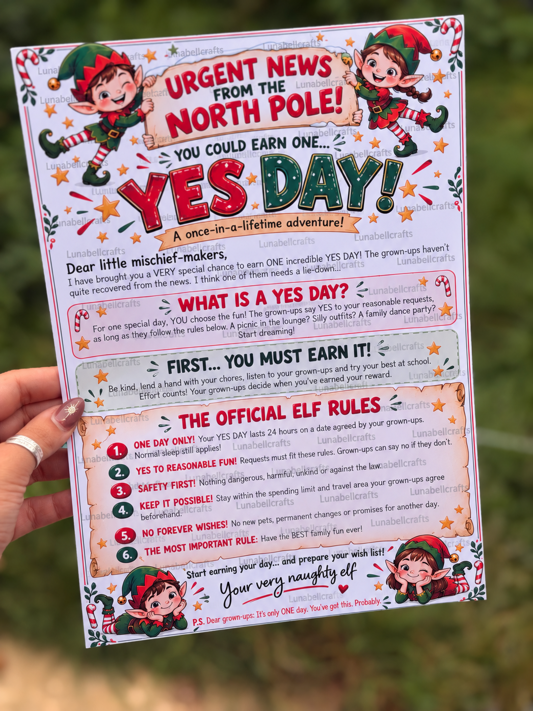 Elf Kids Yes Day Poster – Funny Christmas Elf Surprise - naughty elf ideas