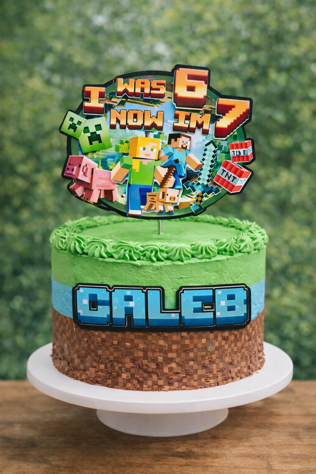 Minecraft Inspired 6/7 theme Cake Topper | I Was 6 Now I’m 7 | Gamer Birthday Cake Decoration | Kids Party Cake Topper