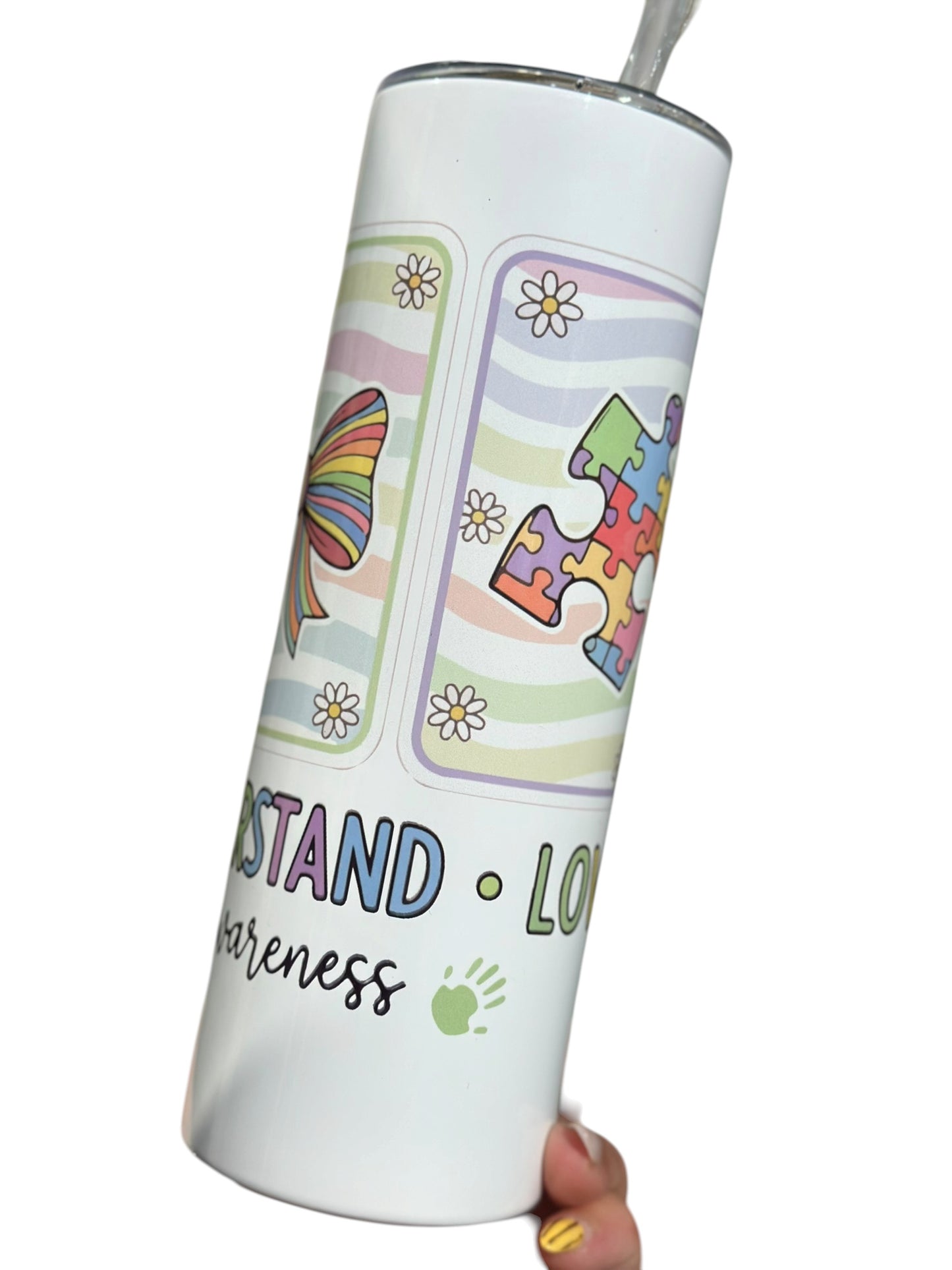 Autism Awareness Tumbler – “Accept Understand Love” Rainbow Travel Cup | Neurodiversity Gift | Insulated Coffee Cup with Straw