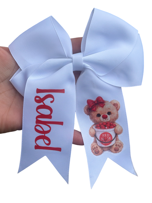 PERSONALISED CLIP IN RED NOSE DAY HAIR BOW (6 inch)