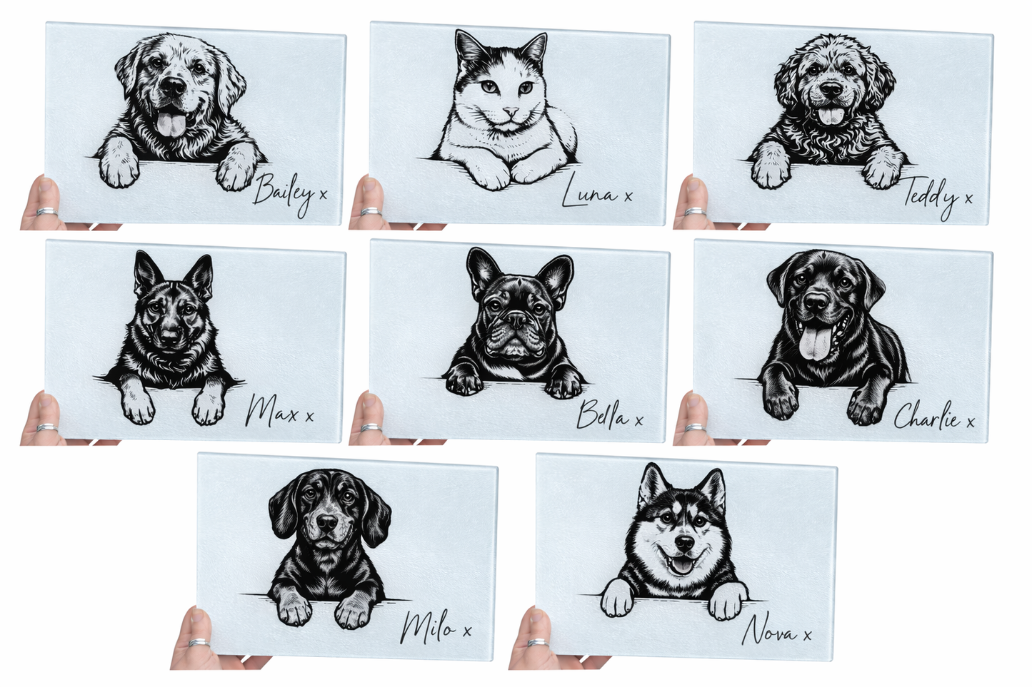 Personalised pet print glass chopping board / bowl mat 8x11inch