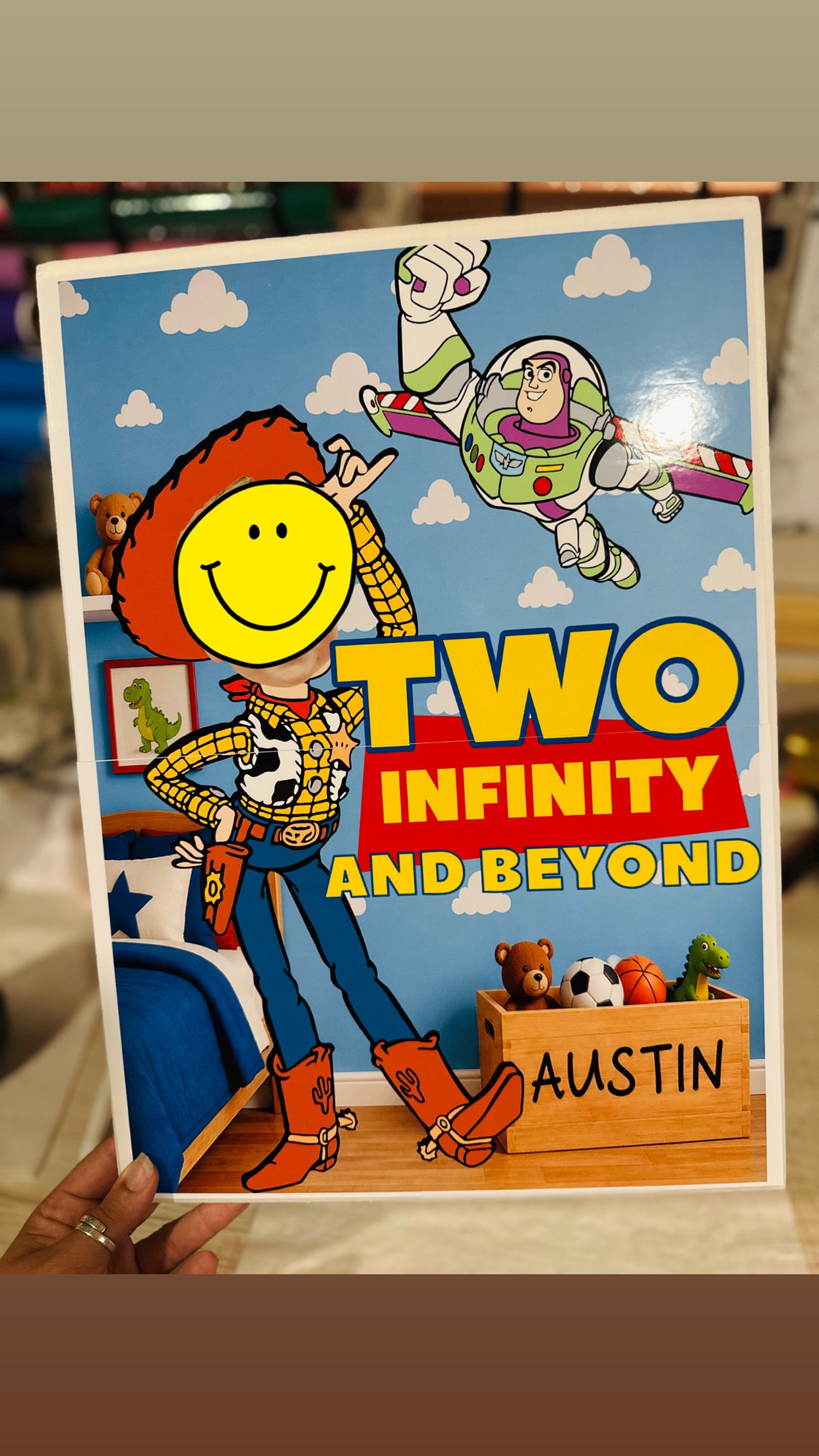 TWO INFINITY AND BEYOND party supplies - personalised A3 Foam party board