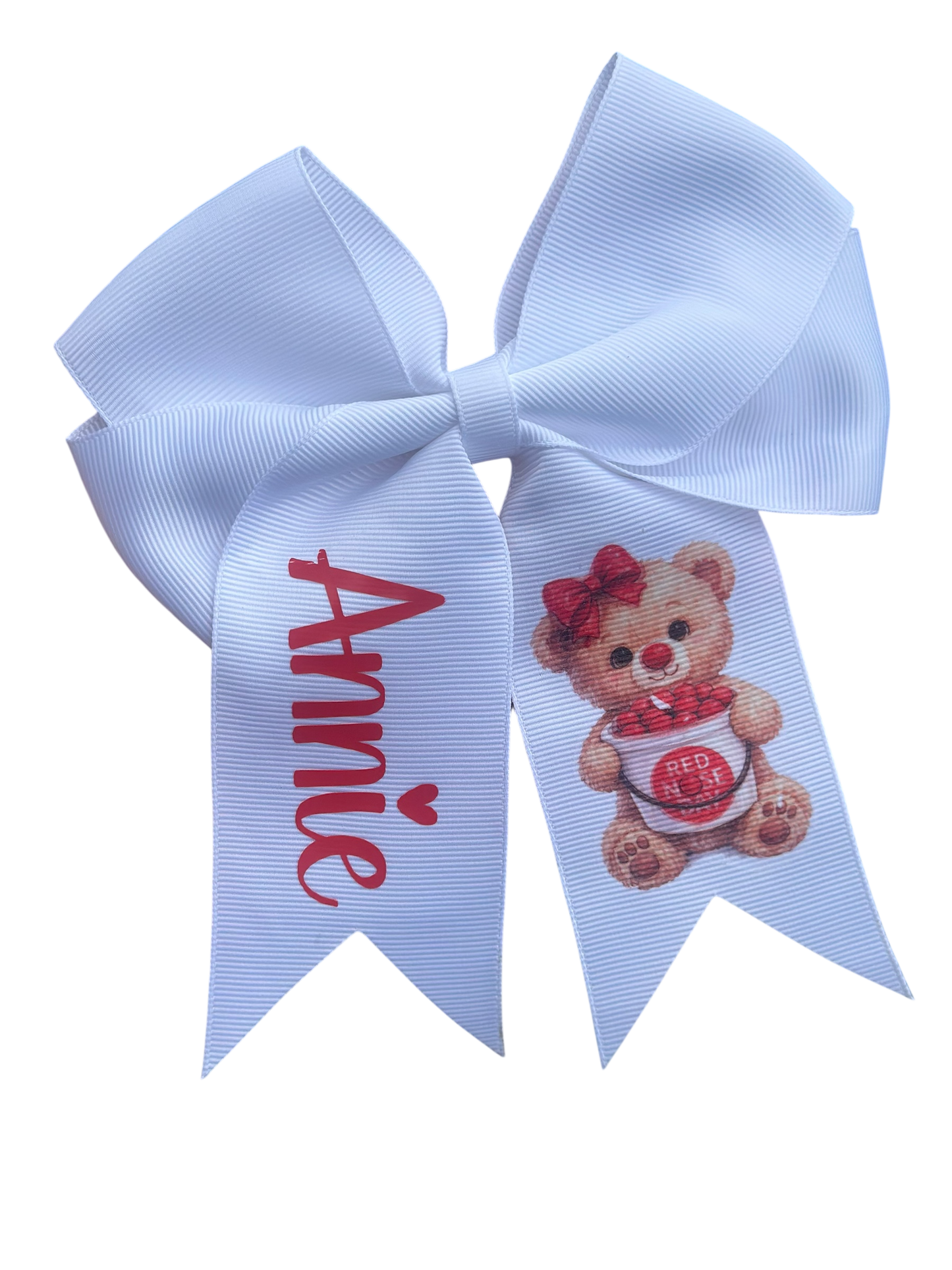 PERSONALISED CLIP IN RED NOSE DAY HAIR BOW (6 inch)