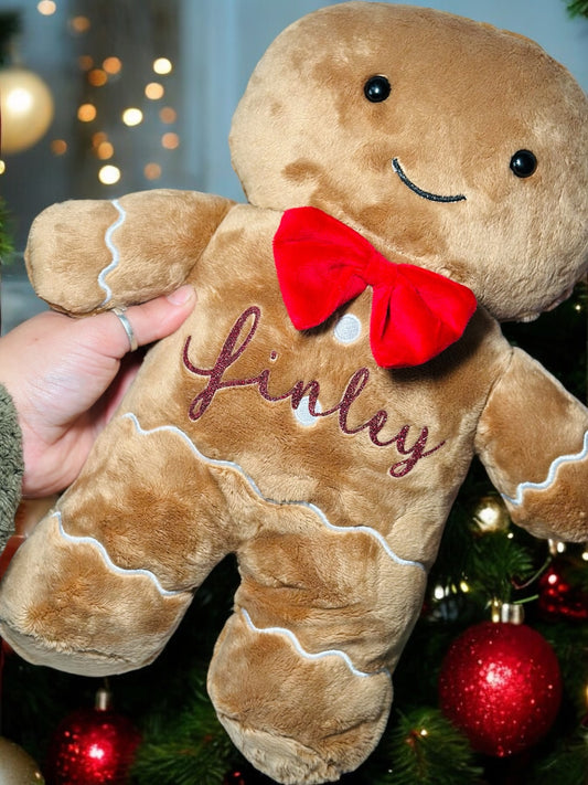 SOFT PLUSHY PERSONALISED GINGERBREAD MAN STOCKING FILLER TOY (37cm/17cm)