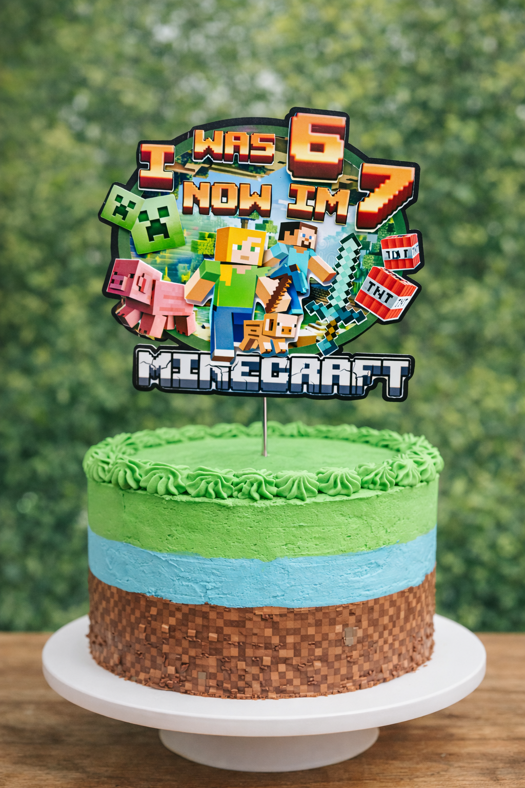 Minecraft Inspired 6/7 theme Cake Topper | I Was 6 Now I’m 7 | Gamer Birthday Cake Decoration | Kids Party Cake Topper