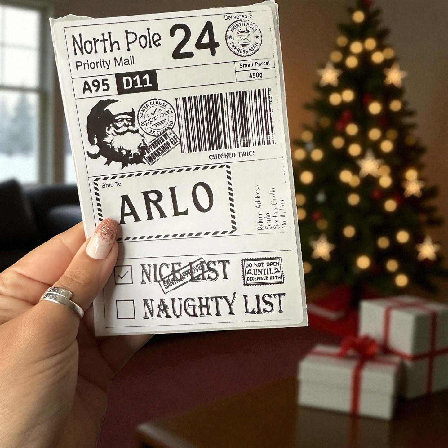 Personalised North Pole postage label stickers - pack of 10