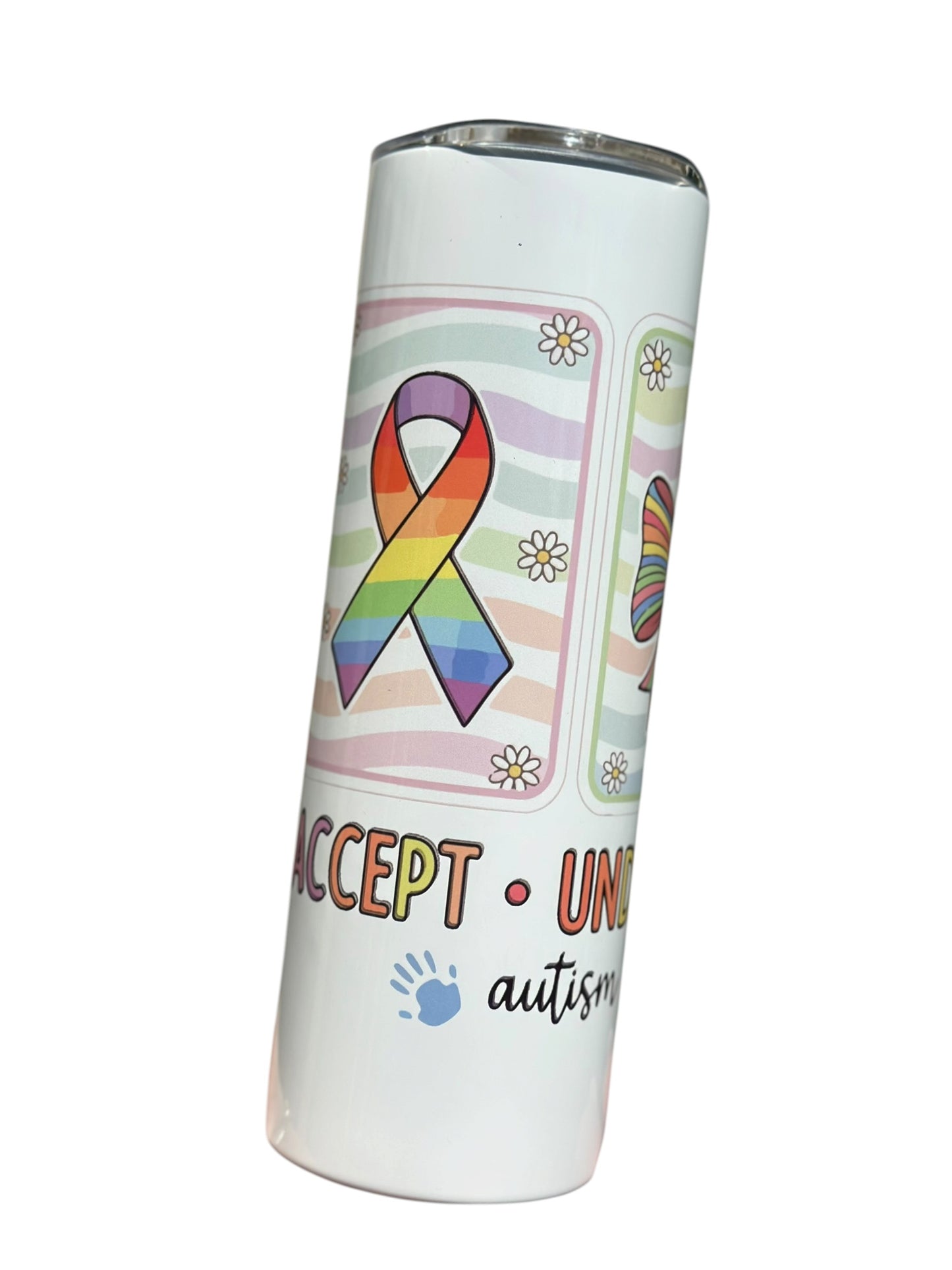 Autism Awareness Tumbler – “Accept Understand Love” Rainbow Travel Cup | Neurodiversity Gift | Insulated Coffee Cup with Straw