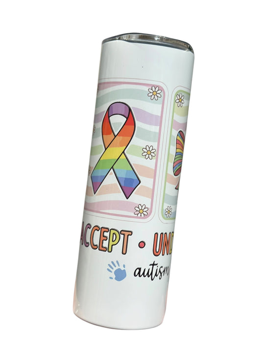 Autism Awareness Tumbler – “Accept Understand Love” Rainbow Travel Cup | Neurodiversity Gift | Insulated Coffee Cup with Straw