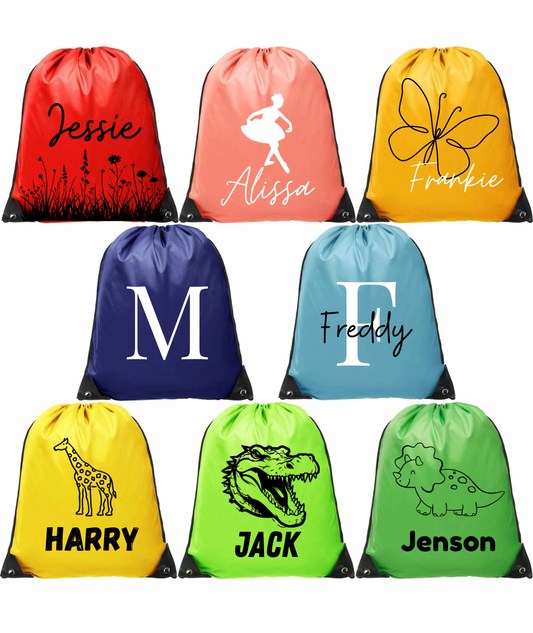 Personalised Kit bag / swim bag / holiday travel coloured drawstring bag