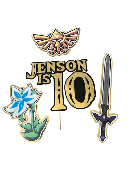 Legend of Zelda theme cake topper - 3pc + personalisation.