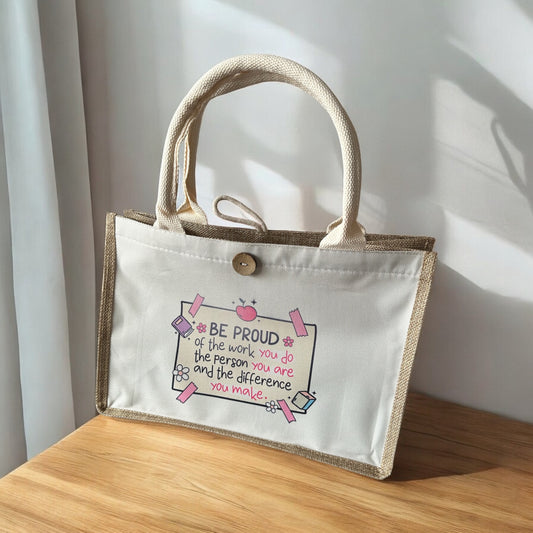 Teachers school leavers medium sized portable burlap lunch bag