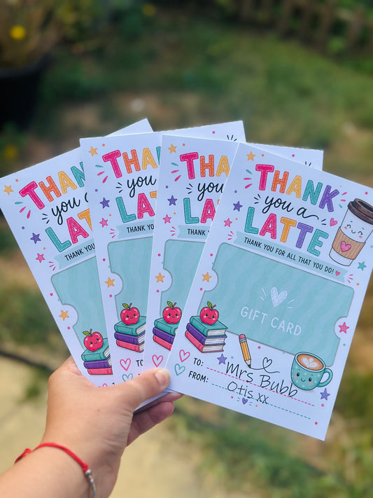 Thank You a Latte Gift Card Holder | Teacher Thank You Gift | Coffee Gift Card Holder | End of Term Teacher Present | Gift Card Sleeve | envelope included