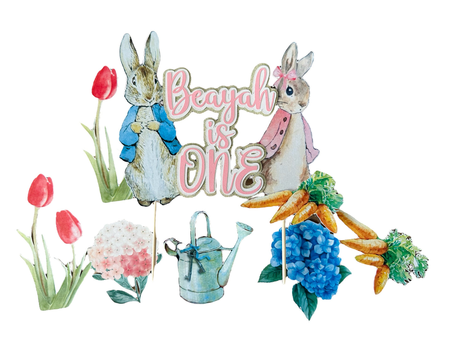 Peter and flopsy rabbit Beatrix style cake topper 6pc