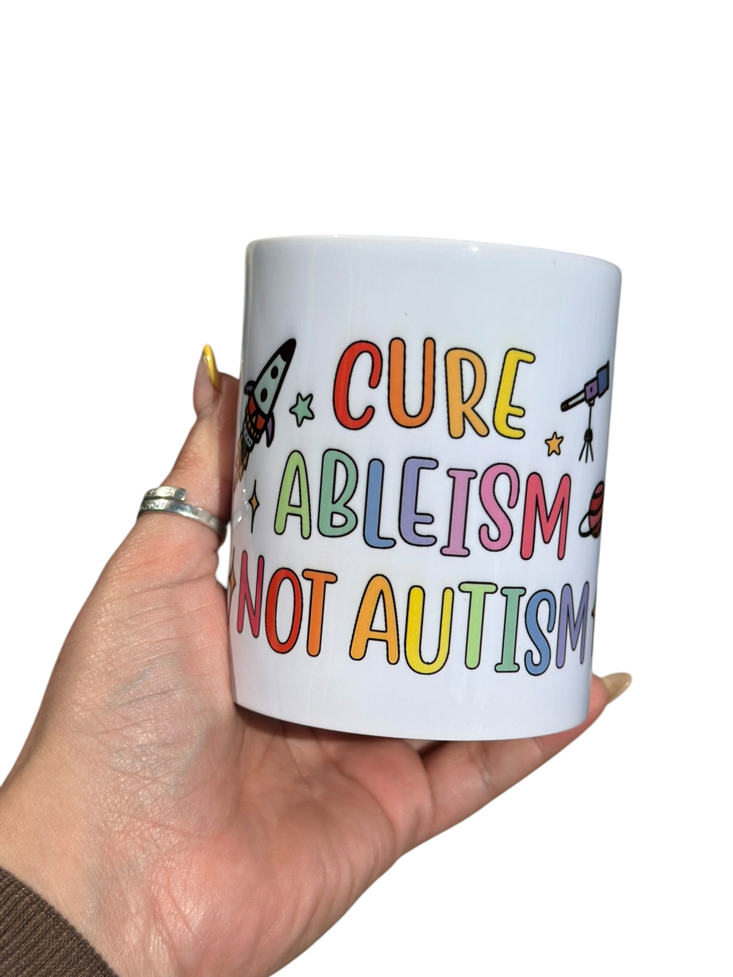 Autism Awareness Mug – “Cure Ableism Not Autism” Rainbow Mug | Neurodiversity Positive Gift | 11oz Coffee Cup | Inclusive Gift Idea