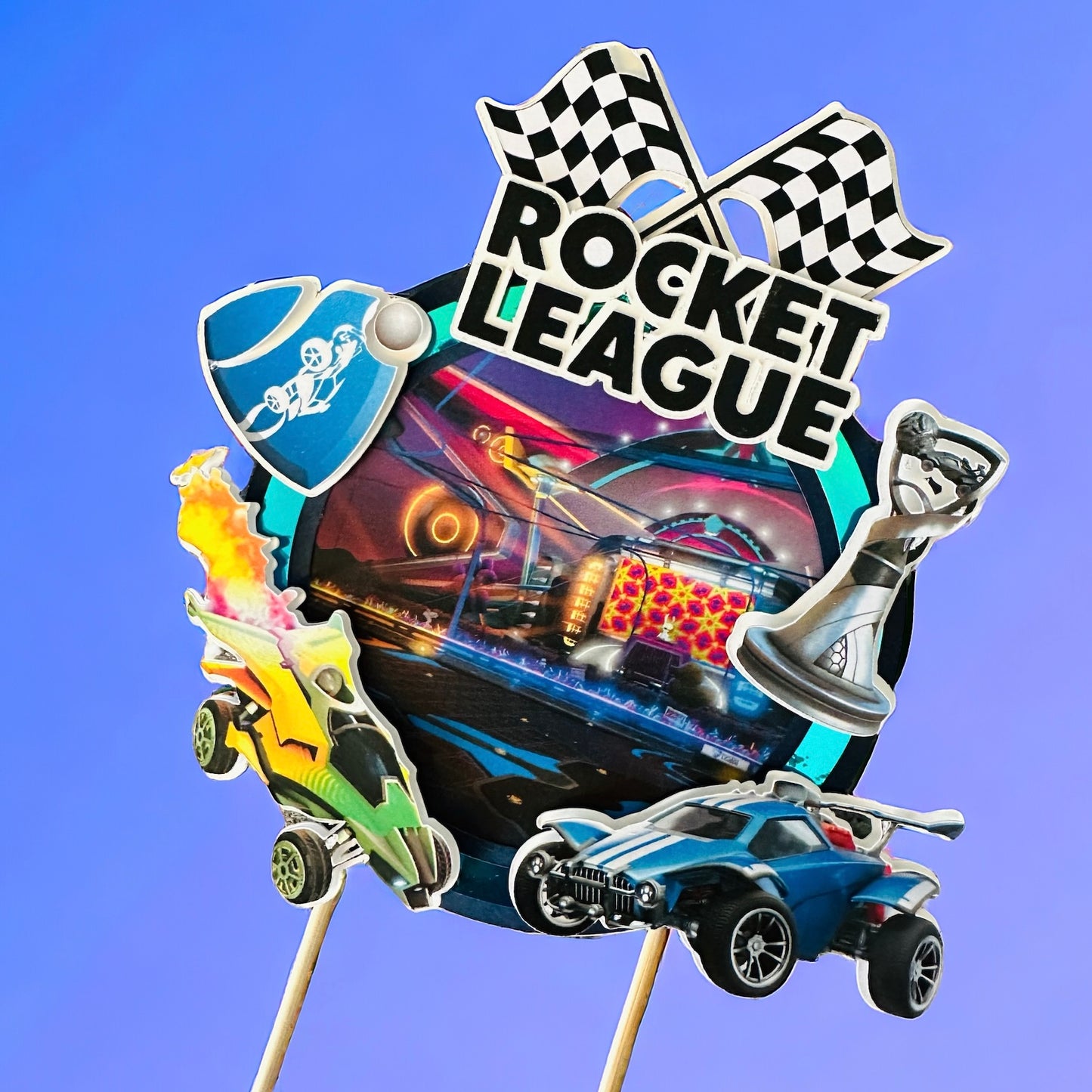 3D Layered rocket league theme cake topper with or without custom name