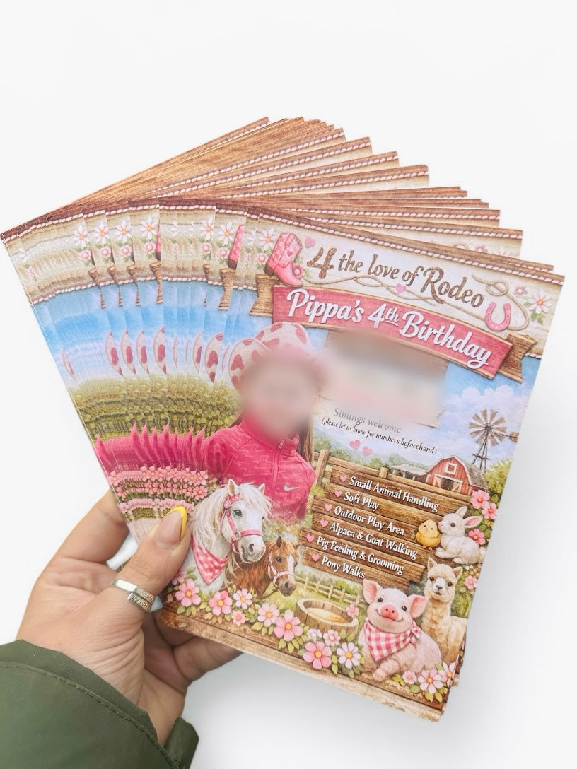 Custom made invites + design work. Packs of 10/15/20/25/30