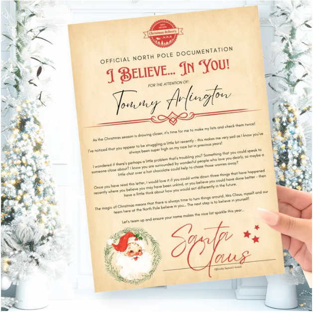 A4 PERSONALISED CHRISTMAS LETTER - BELIEVE IN YOU