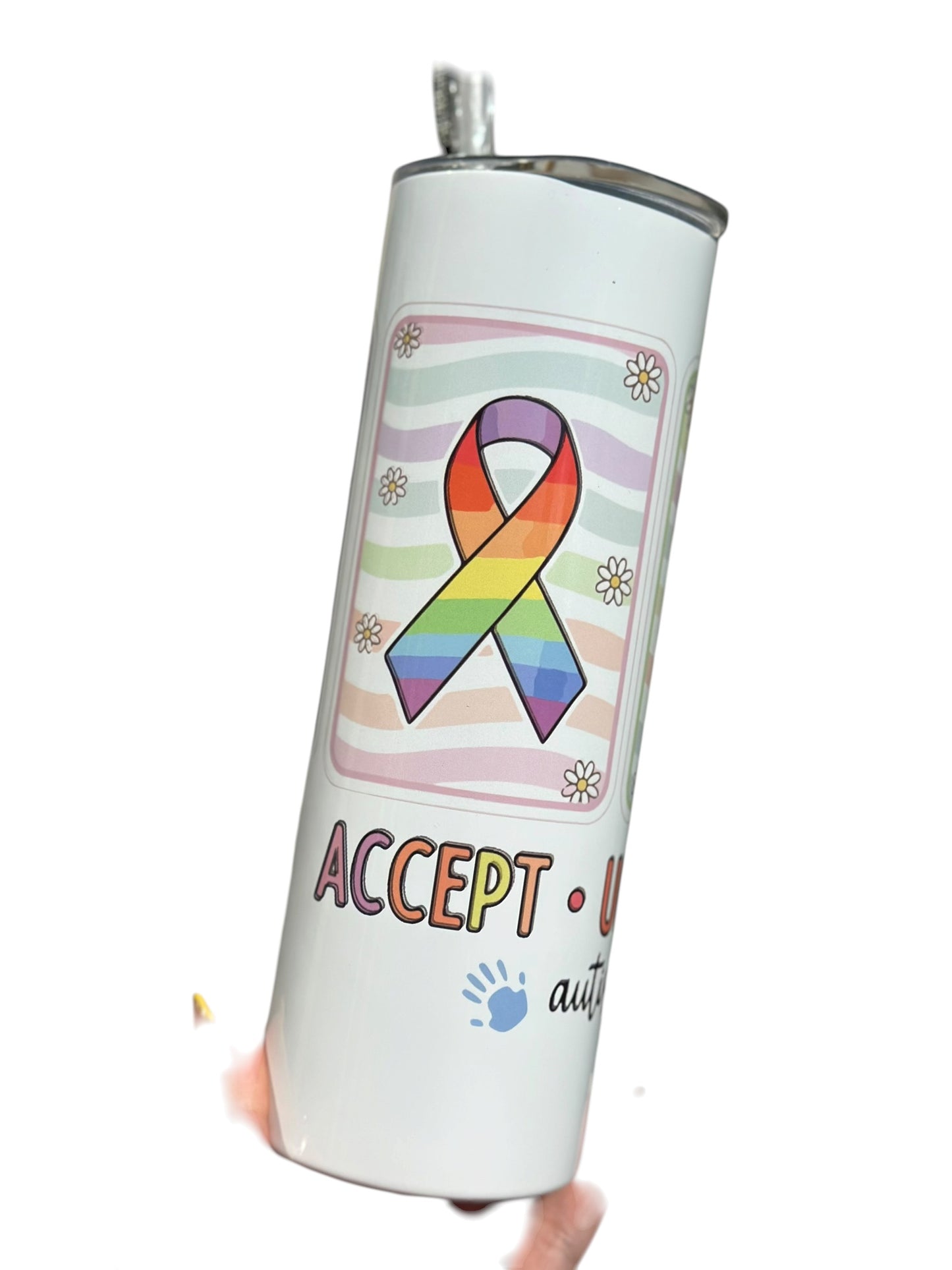Autism Awareness Tumbler – “Accept Understand Love” Rainbow Travel Cup | Neurodiversity Gift | Insulated Coffee Cup with Straw