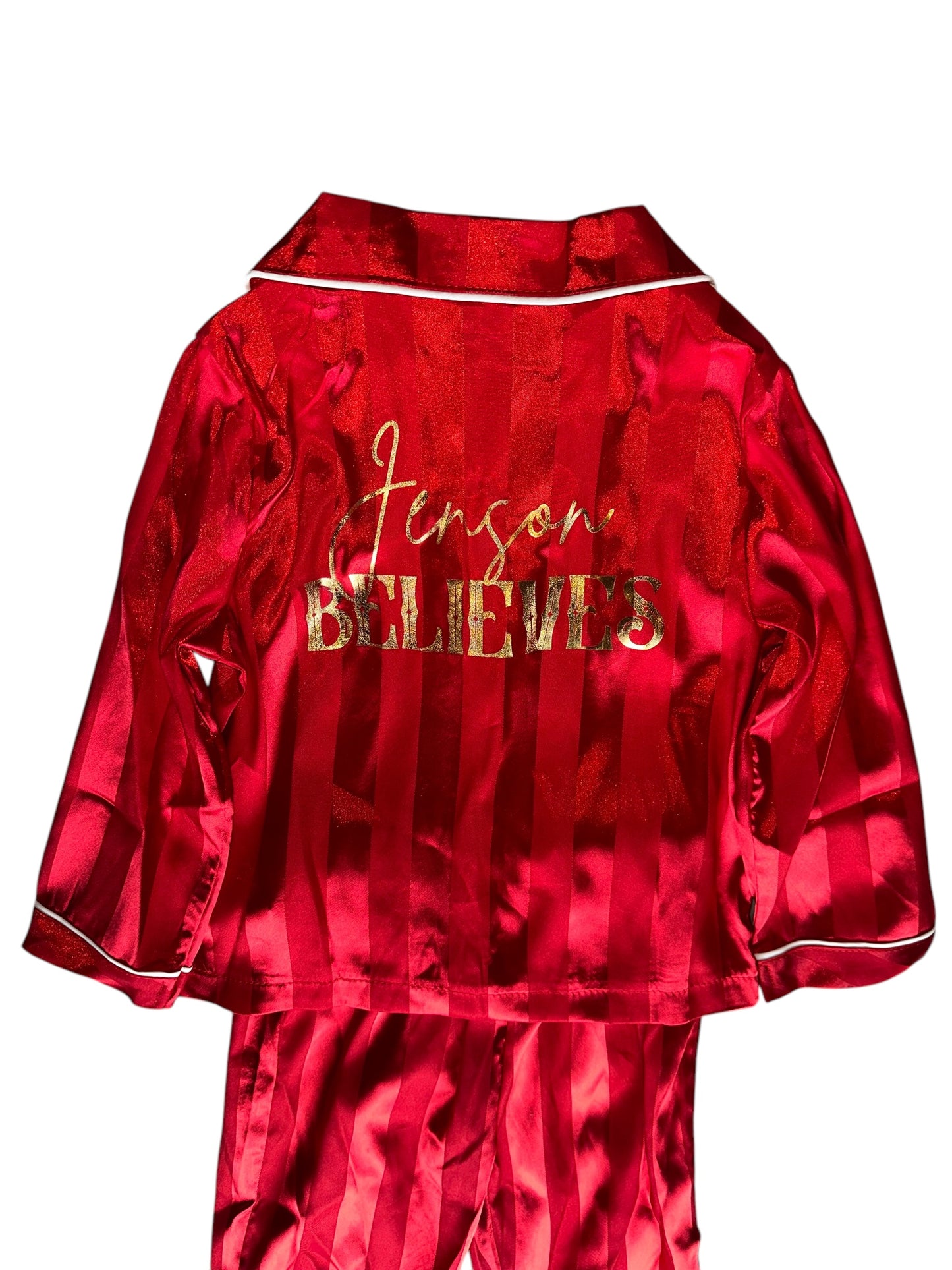 Kids personalised Christmas red satin pjs Christmas Eve box gift