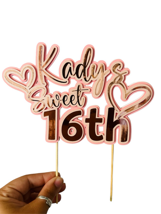 Personalised triple layered Sweet 16th birthday cake topper